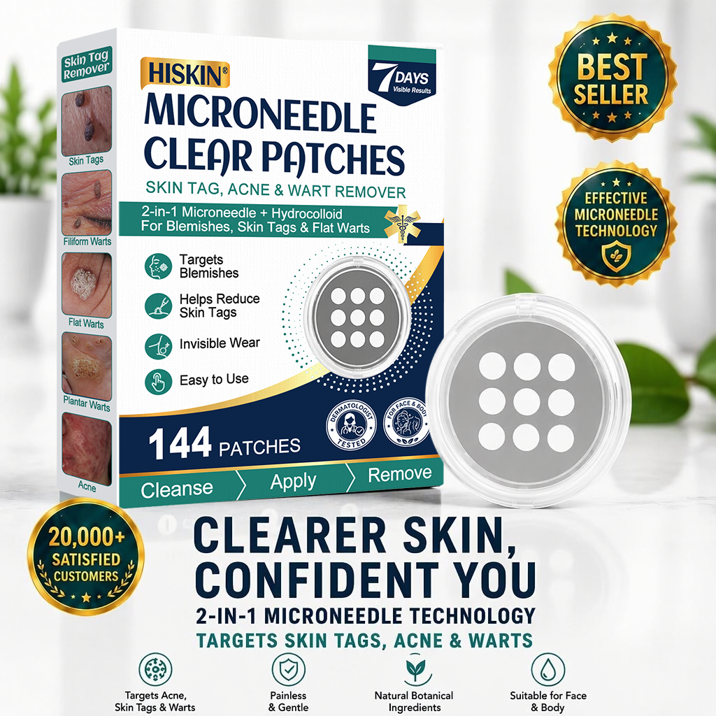 🎉𝑯𝒊𝒔𝒌𝒊𝒏® 2-in-1 Microneedle & Hydrocolloid Patch | Removes raised moles, acne, flat warts, and skin tags | Helps improve wrinkles, scars, and blemishes | Invisible patches for face and body