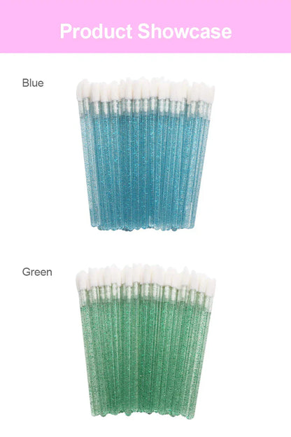 50Pcs/Lot Bling Lip Brush Eyelash Extensions Disposable Flocked Soft Hair Crystal Rod Cleaning Cotton Swab Lipstick Brush Makeup